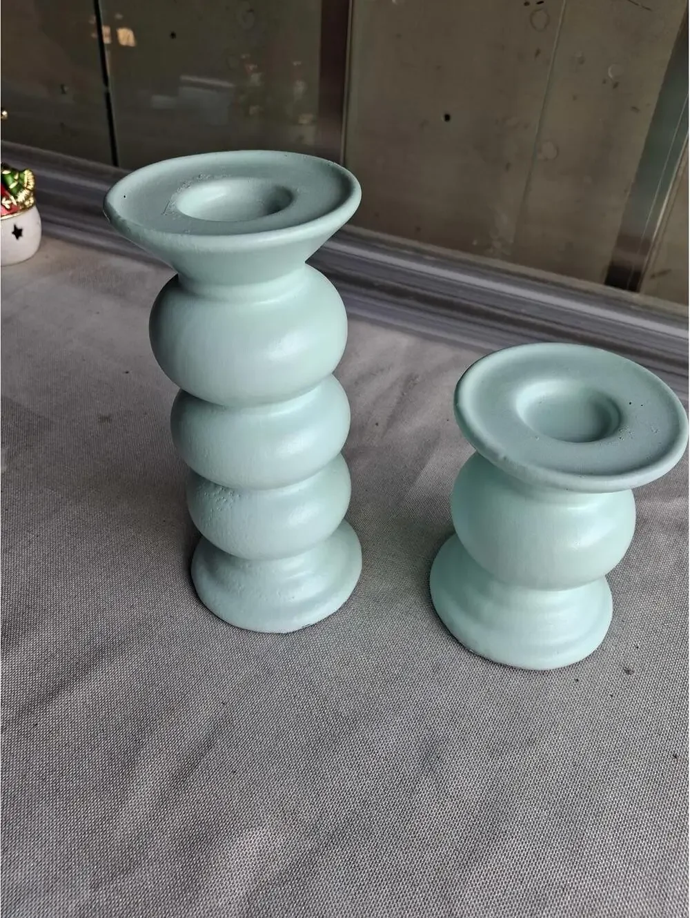 Set of Two Light Blue Decorative Candle Holders